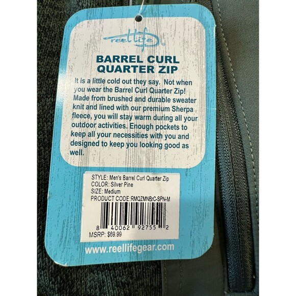 REEL LIFE Silver pine Green 1/4 Zip Barrel Curl Fleece- M NWT MSRP $70 - Picture 11 of 11
